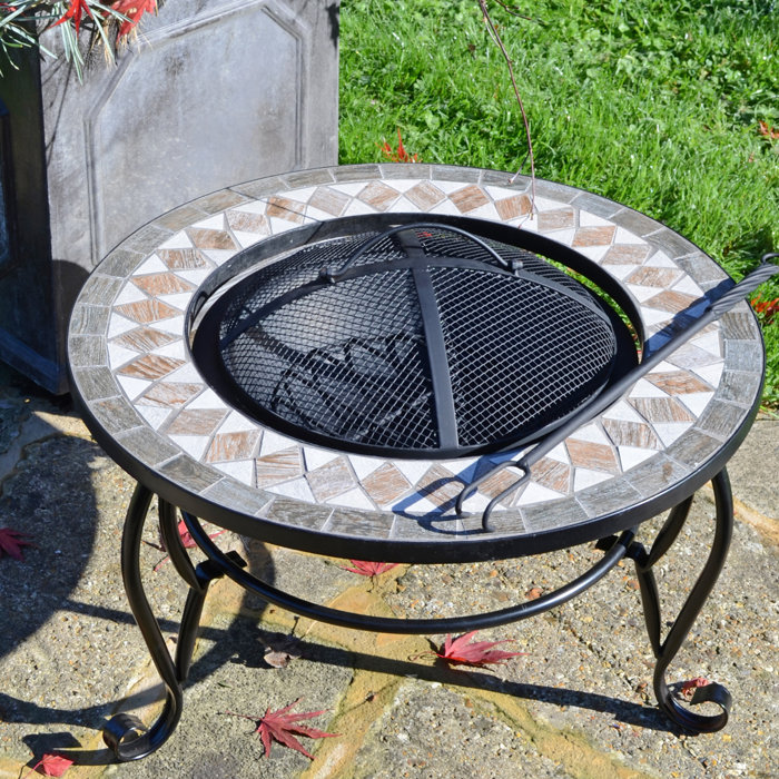 World Menagerie Ilkley 35Cm H x 60Cm W Stone Wood Burning Outdoor Fire Pit Table with Lid